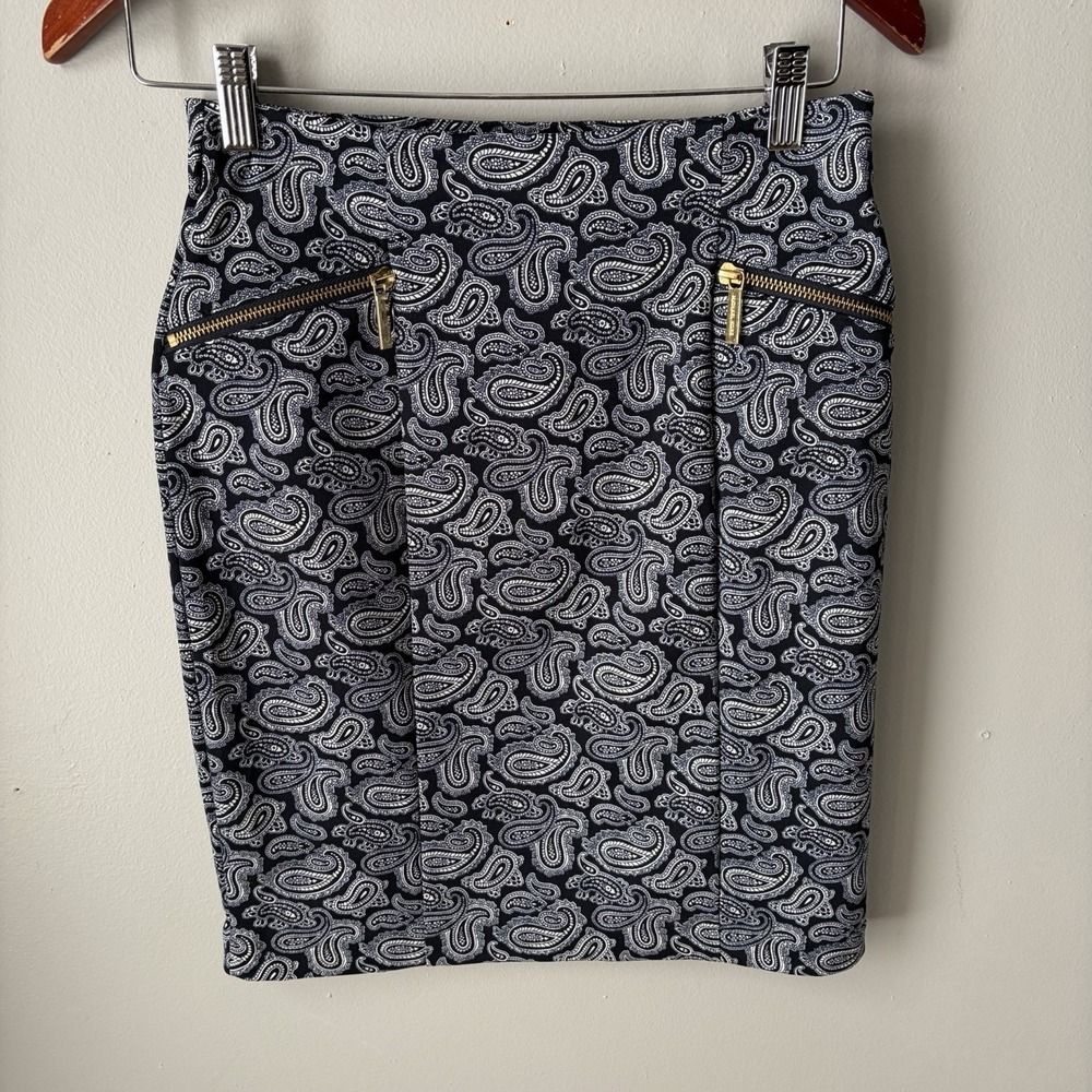 Michael Kors Paisley Skirt Black & White Size 2 Petite Womens BOHO‎